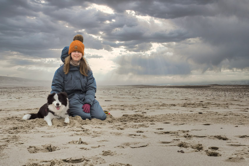 Boder Collies Showlinie mit Frauchen Nationalpark Thy Dänemark spiegelung Wasser